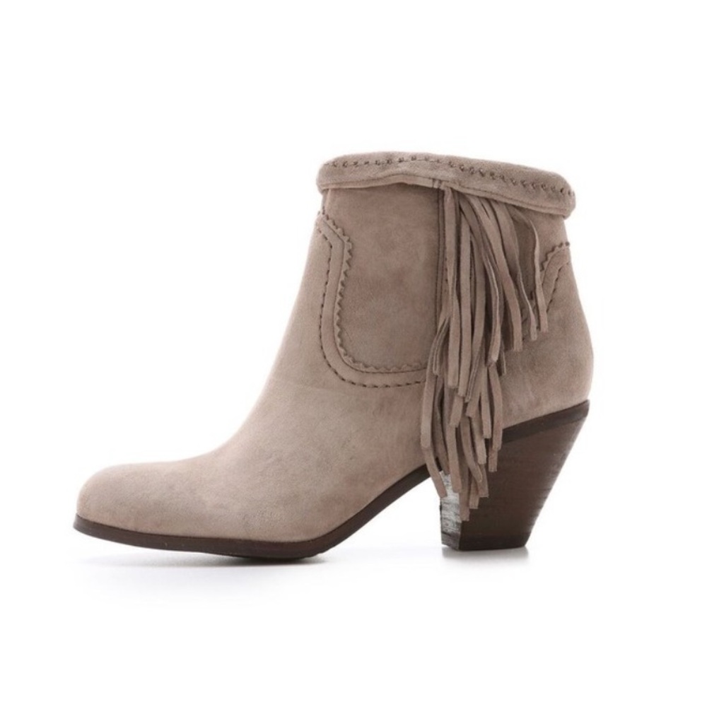 Sam Edelman Women's Louie Ankle Fringe Bootie Tan, Grey Taupe Suede 7.5